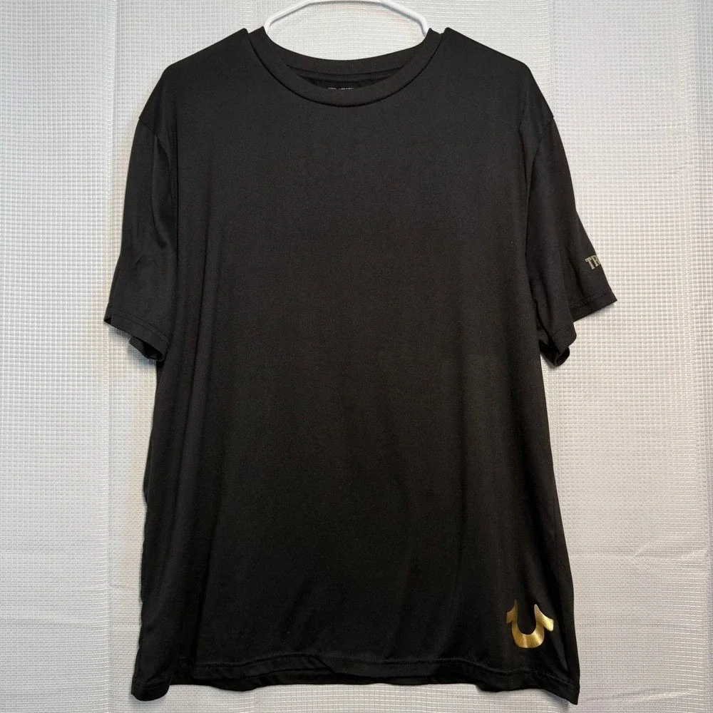 True Religion Loungewear T-Shirt Large Black‎ Gold Horseshoe Logo Crew Neck